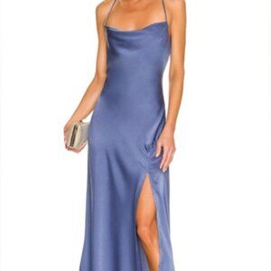 ASTR The Label Gaia Midi Dress Women's S Cowl Neck Blue Slit